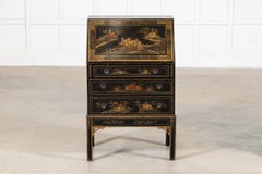 English 19thC Mahogany Chinoiserie Bureau Writing Desk
