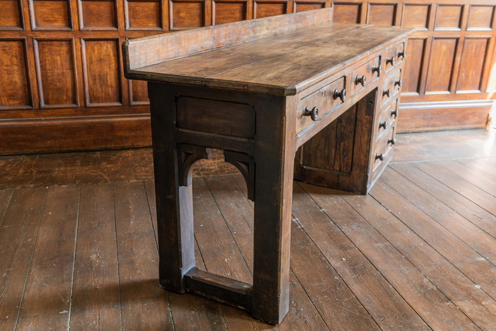 English 19th Century Oak Church Prep Table Counter 1