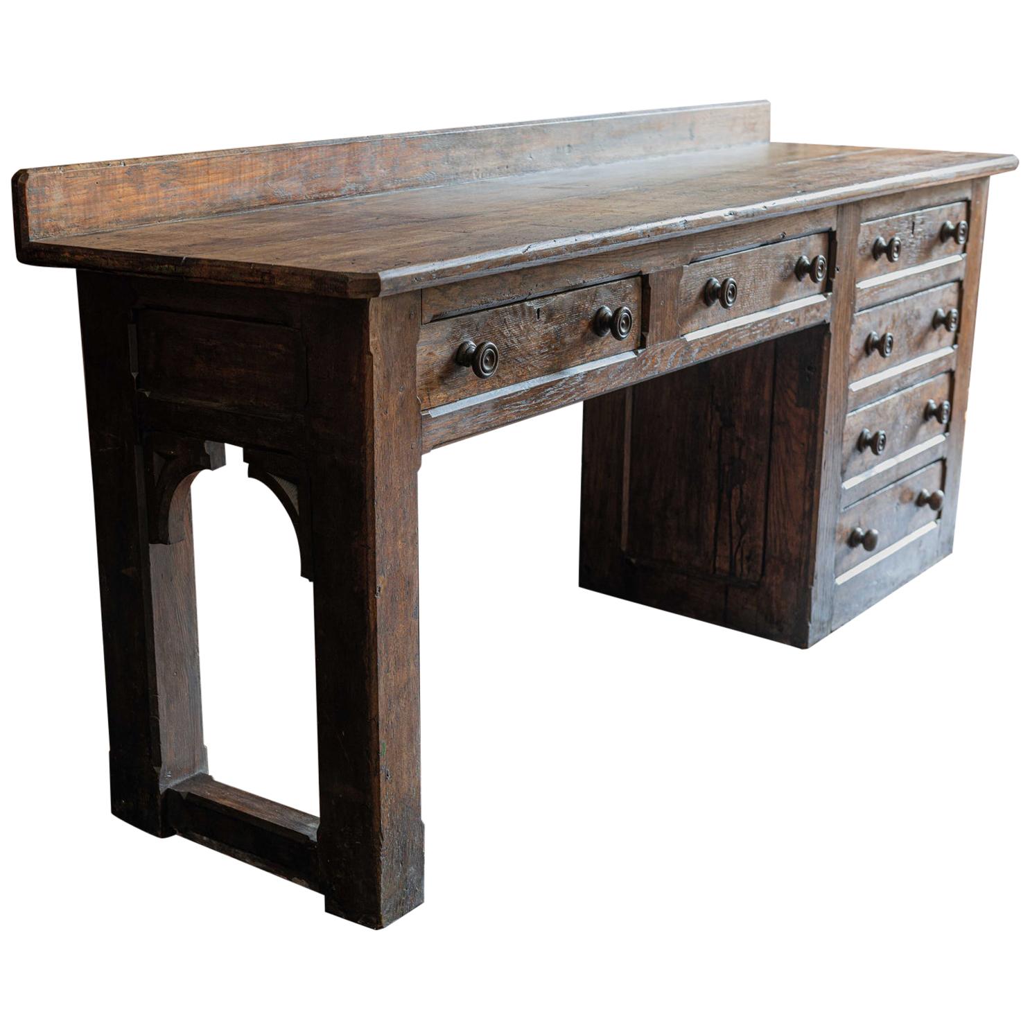 English 19th Century Oak Church Prep Table Counter