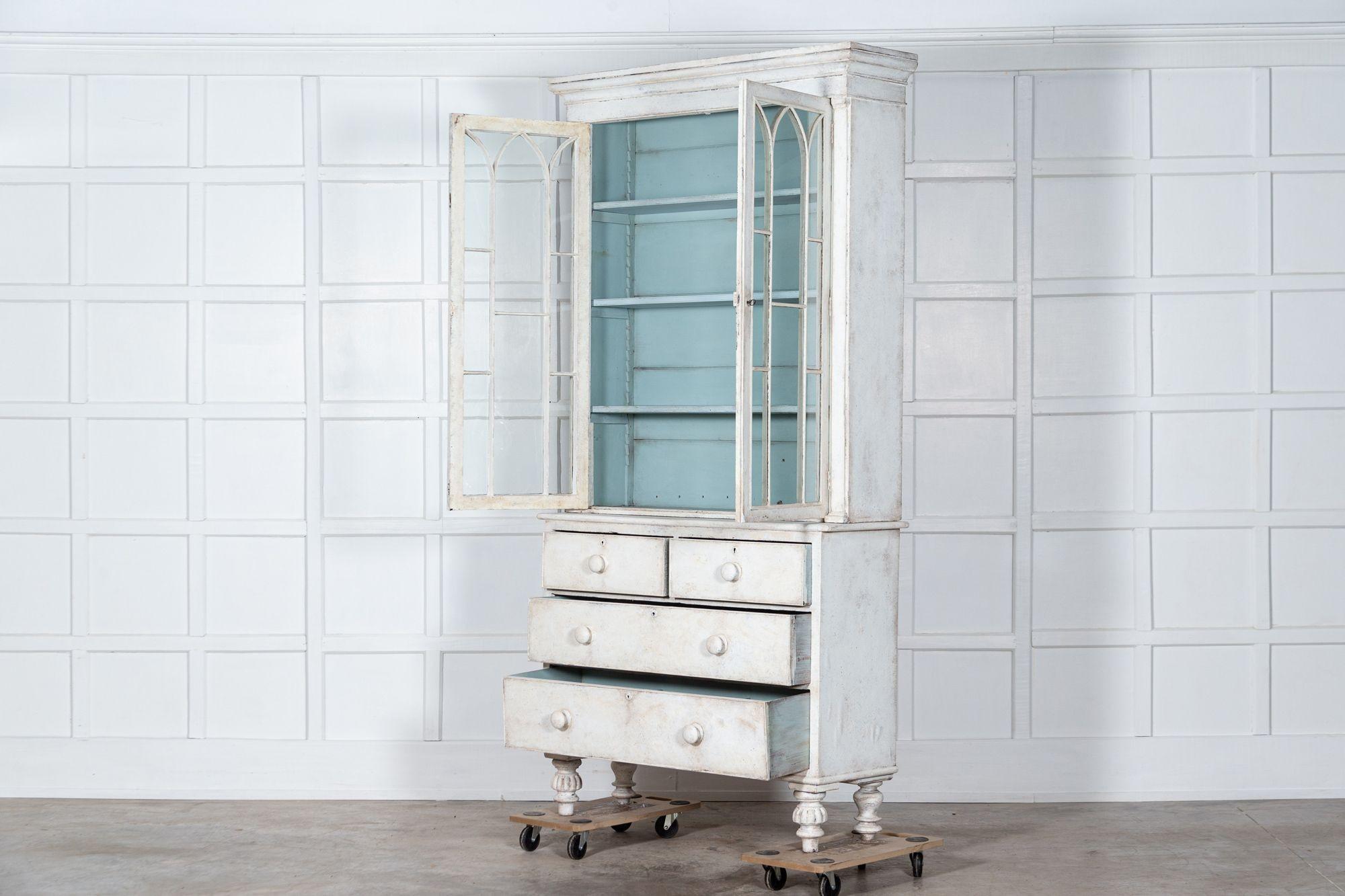 English 19th Century Painted Mahogany Glazed Bookcase/Dresser For Sale 3