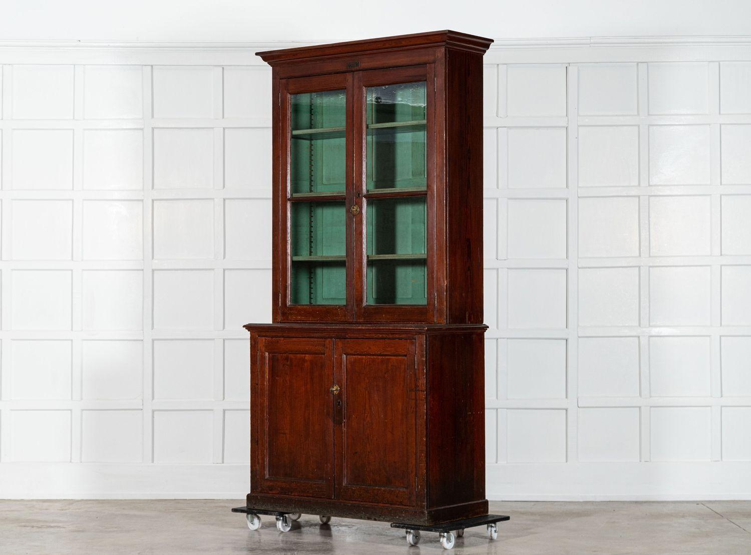 English 19thC Pine Glazed Housekeepers Cabinet 1