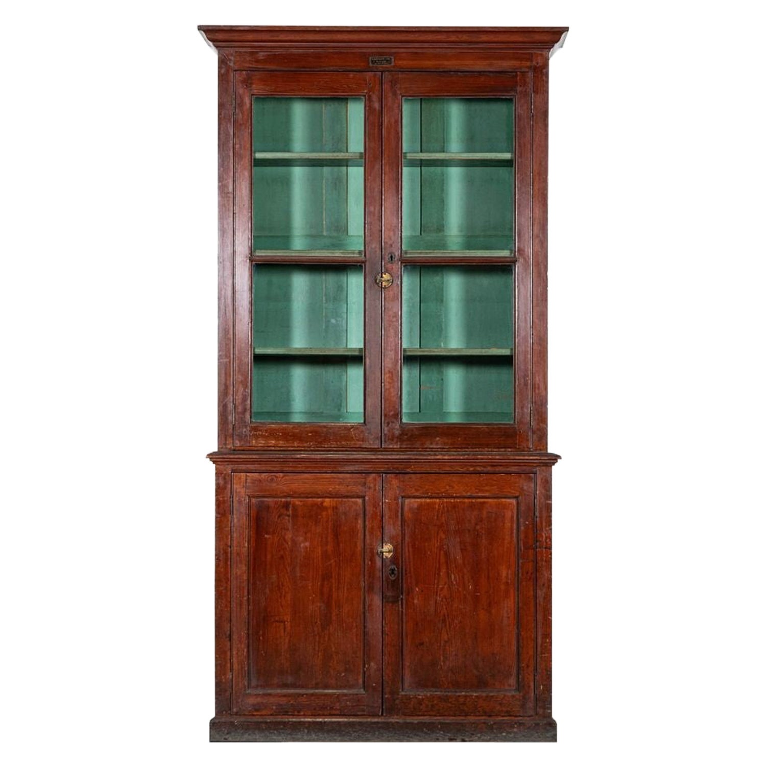 English 19thC Pine Glazed Housekeepers Cabinet