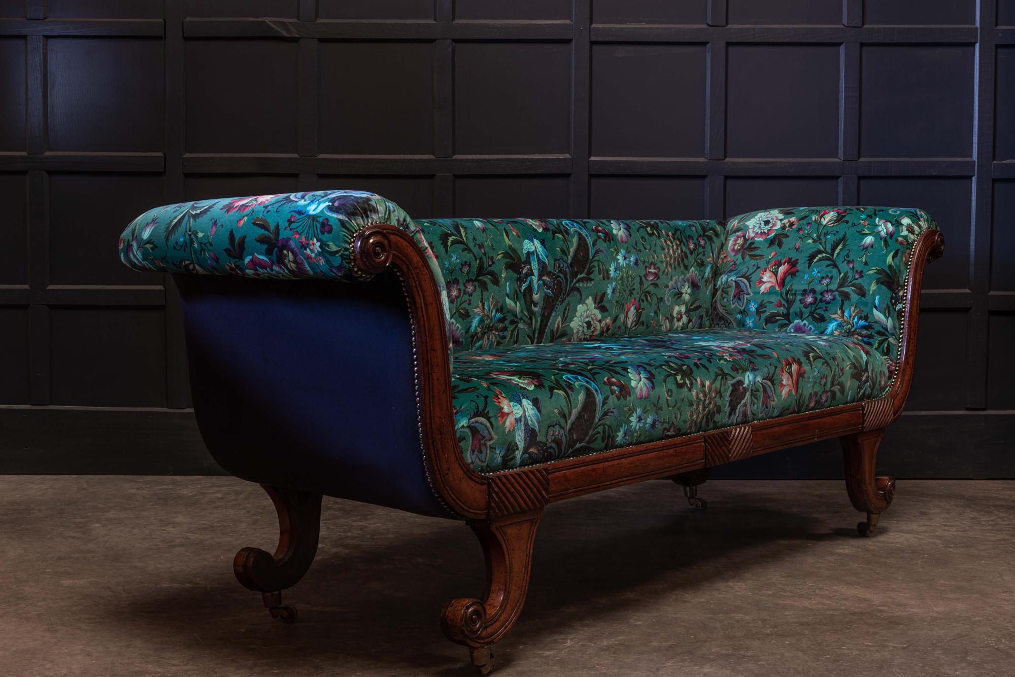 English Regency Mahogany Scroll End Sofa, Reupholstered. 2
