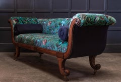 English Regency Mahogany Scroll End Sofa, Reupholstered.