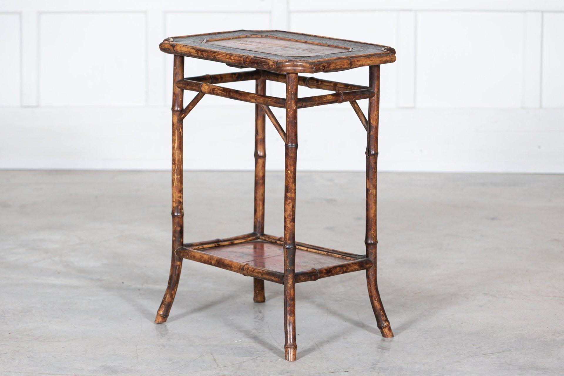 English 19thC Two Tier Tiger Bamboo Side Table For Sale 6