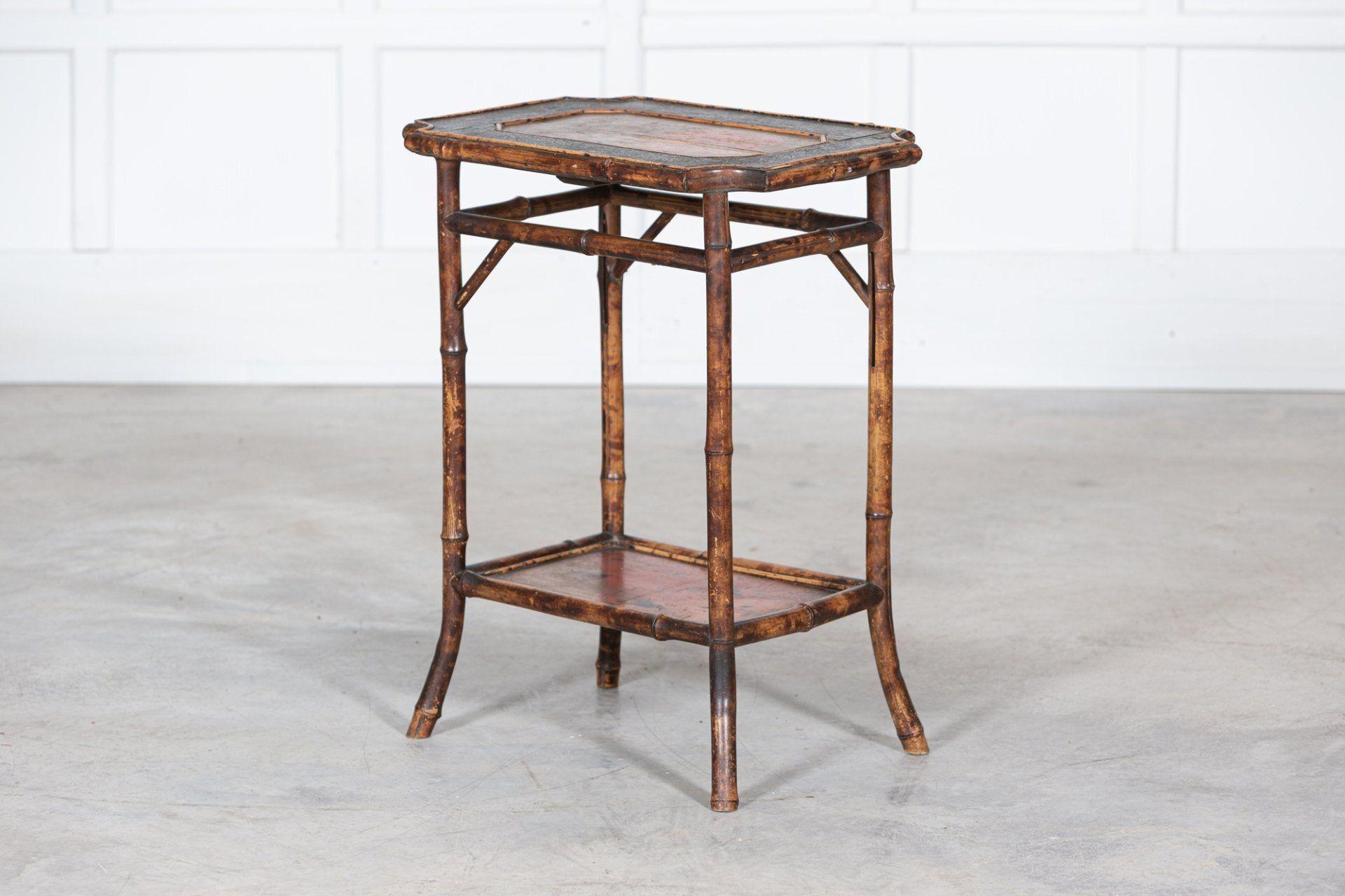 19th Century English 19thC Two Tier Tiger Bamboo Side Table For Sale