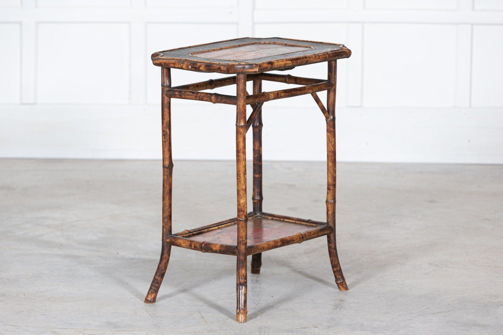 English 19thC Two Tier Tiger Bamboo Side Table For Sale 1