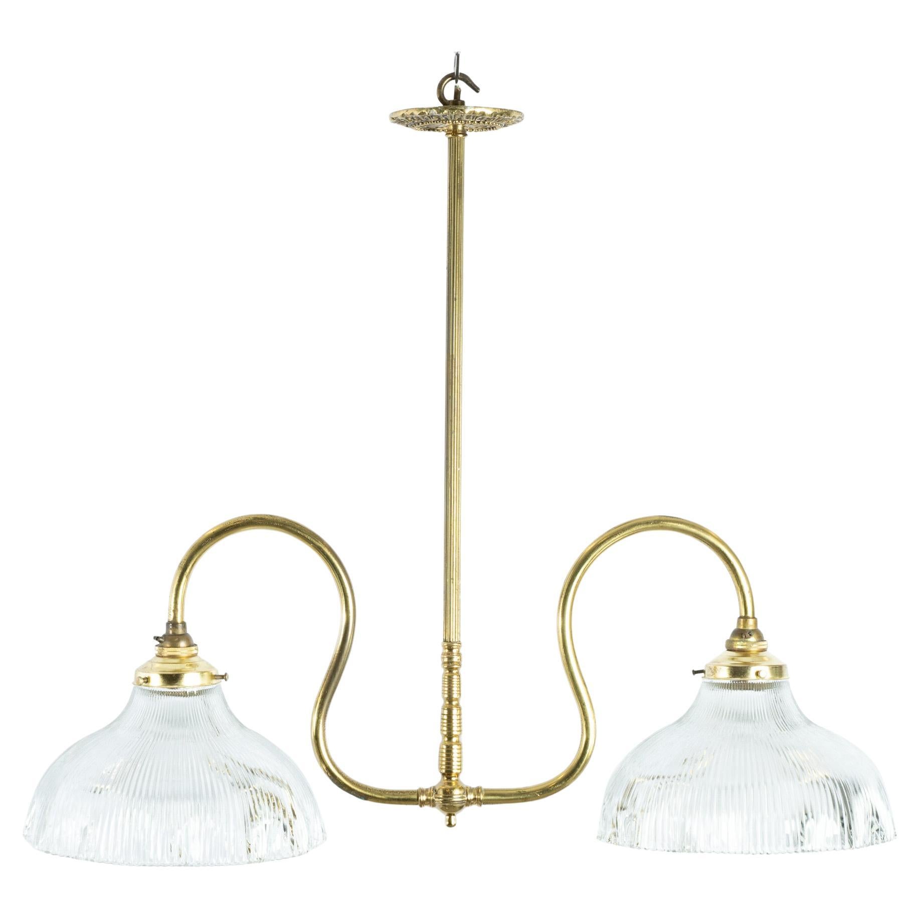 English 2 Arm 1920's Brass Electrolier / Ceiling Pendant / Kitchen Lighting