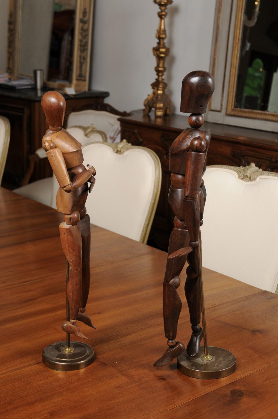 Carved English 20th Century Artist's Articulated Wooden Mannequins on Bases, ONE AVAIL