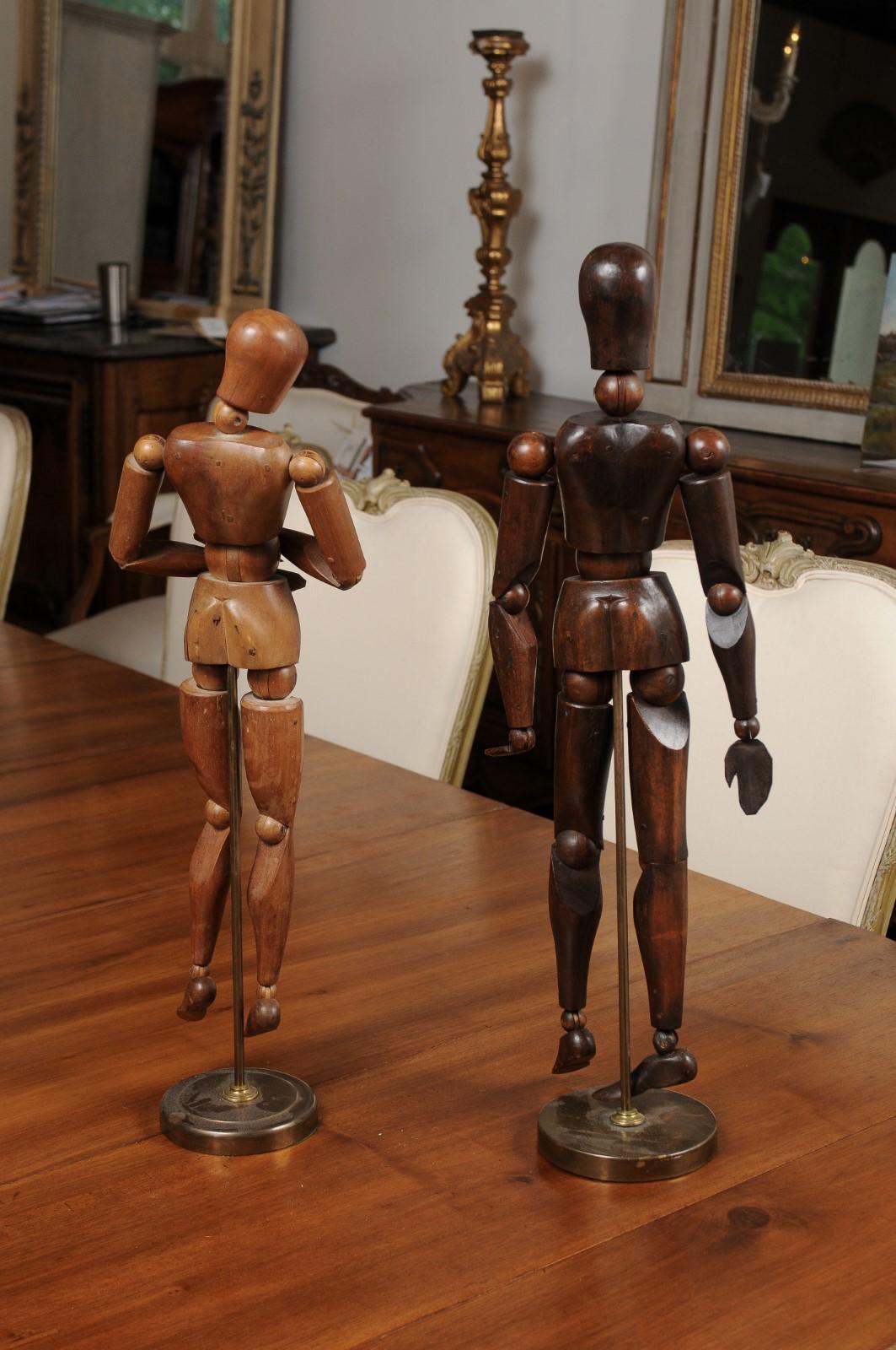English 20th Century Artist's Articulated Wooden Mannequins on Bases, ONE AVAIL In Good Condition In Atlanta, GA