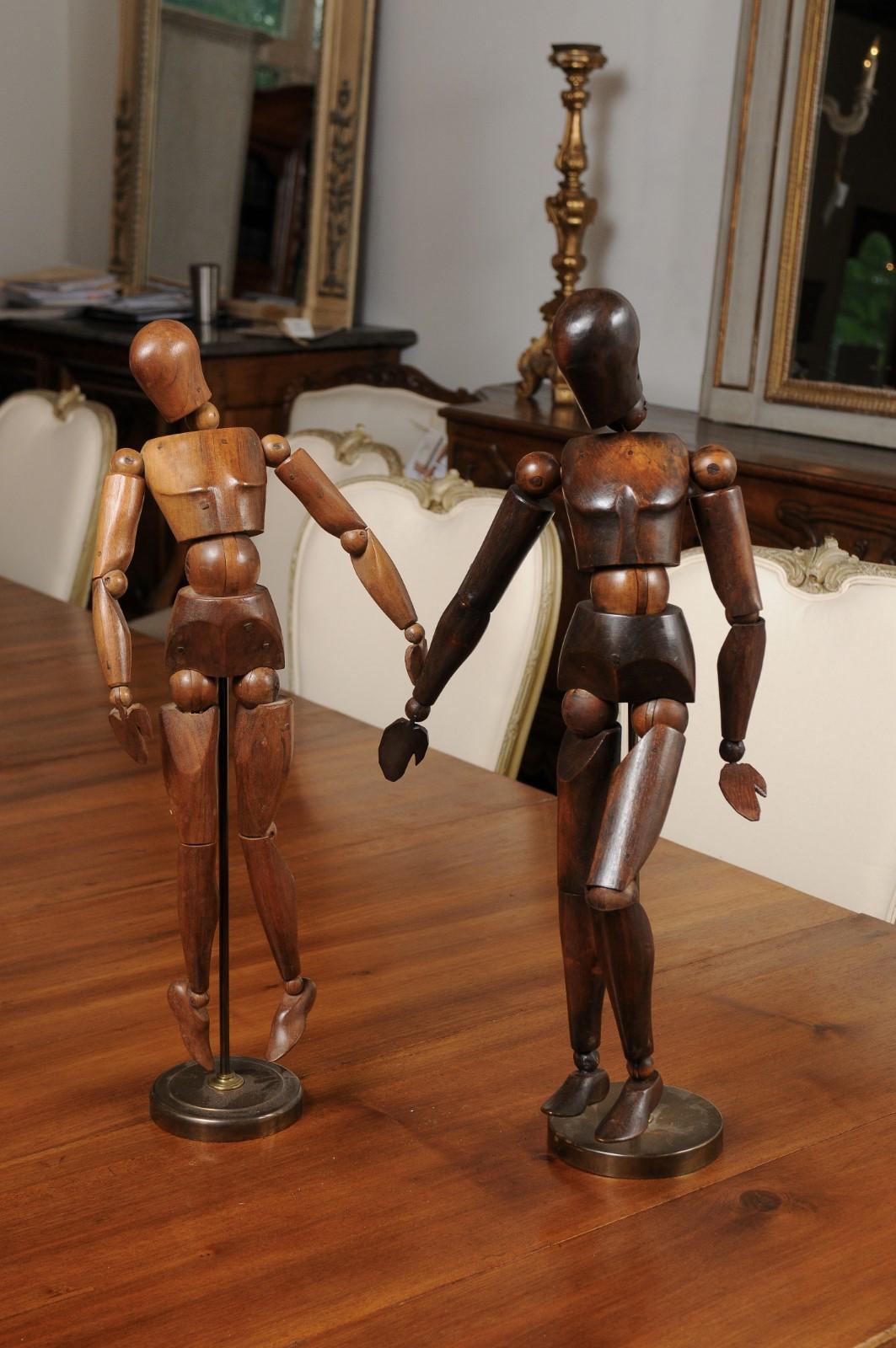 English 20th Century Artist's Articulated Wooden Mannequins on Bases, ONE AVAIL 2