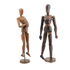 Vintage English 20th Century Artist's Articulated Wooden Mannequins on Bases, ONE AVAIL