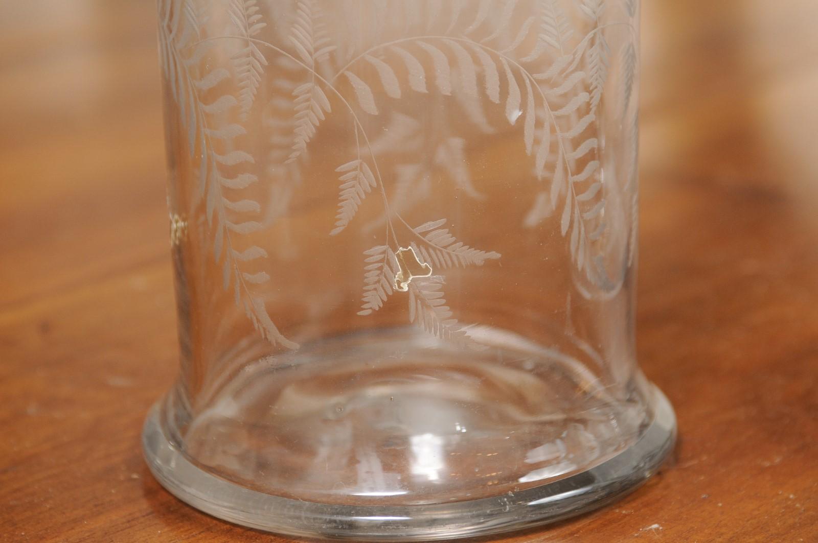 English 20th Century Biscuit Jar with Etched Foliage Motifs and Domed Lid 2