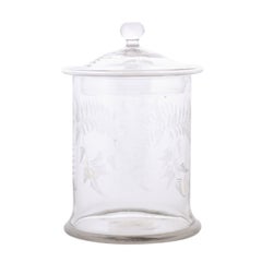English 20th Century Biscuit Jar with Etched Foliage Motifs and Domed Lid