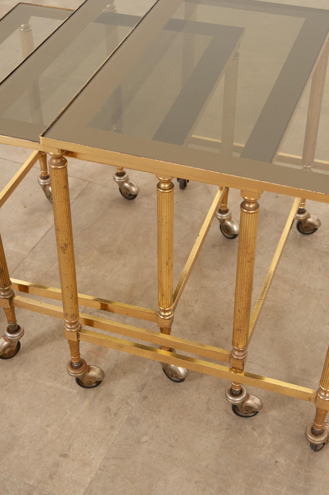 English 20th Century Brass & Glass Nesting Tables For Sale 7