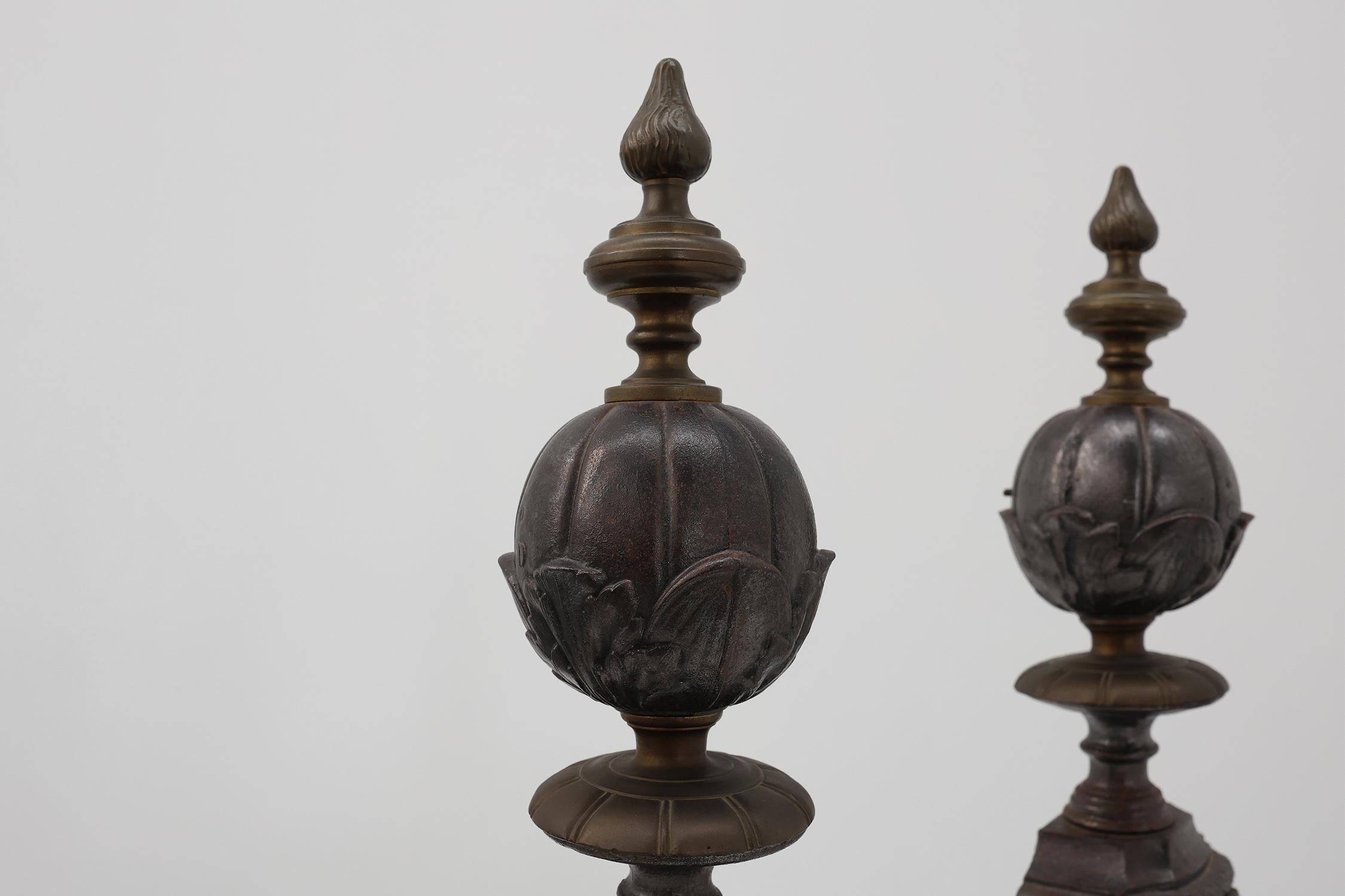 British English 20th Century firedogs in Charles II style For Sale