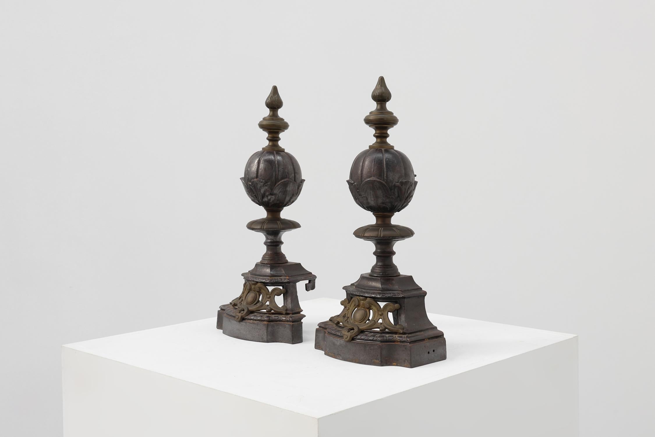 Mid-20th Century English 20th Century firedogs in Charles II style For Sale