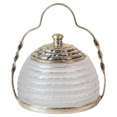 English 20th Century Frosted Glass and Silver Lidded Container with Large Handle