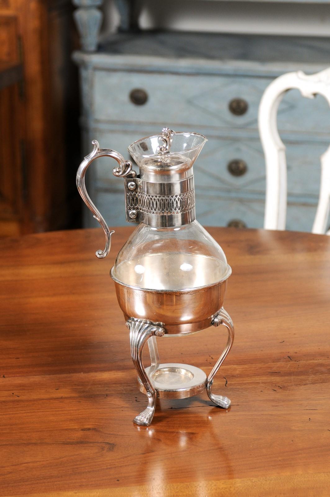 Englischer Kaffeekrug aus Glas und Silber des 20. Jahrhunderts mit Cabriole-Beinen im Angebot 8