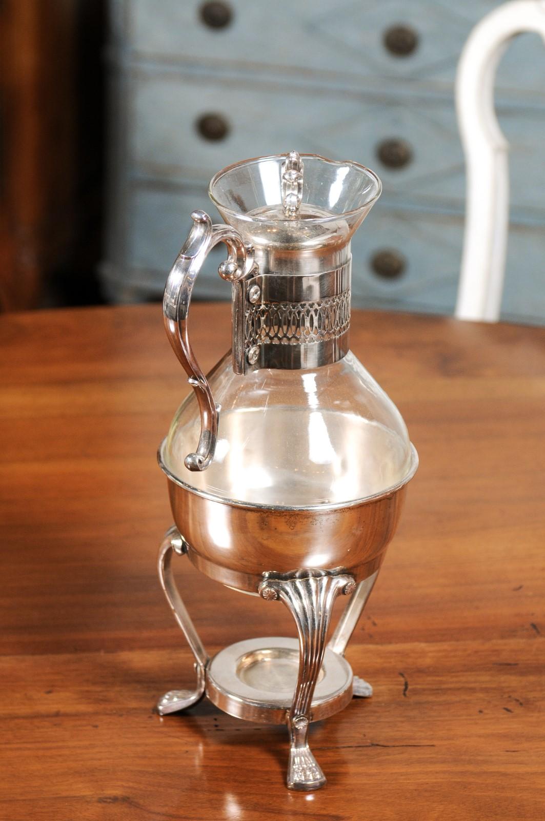 Englischer Kaffeekrug aus Glas und Silber des 20. Jahrhunderts mit Cabriole-Beinen im Angebot 9
