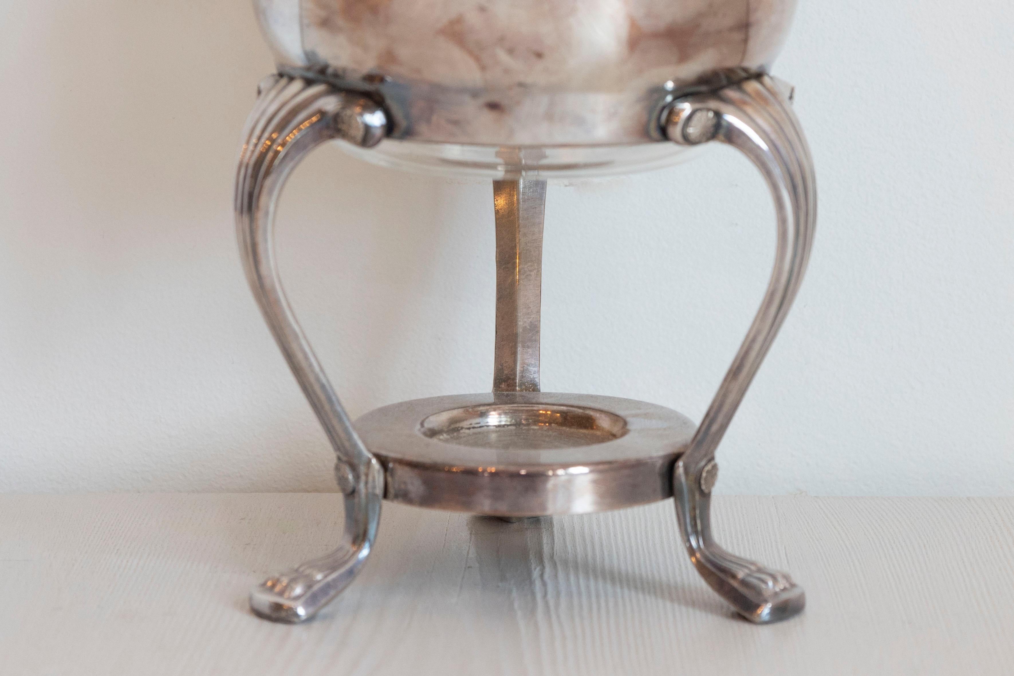 English 20th Century Glass and Silver Coffee Pitcher with Cabriole Legs For Sale 1