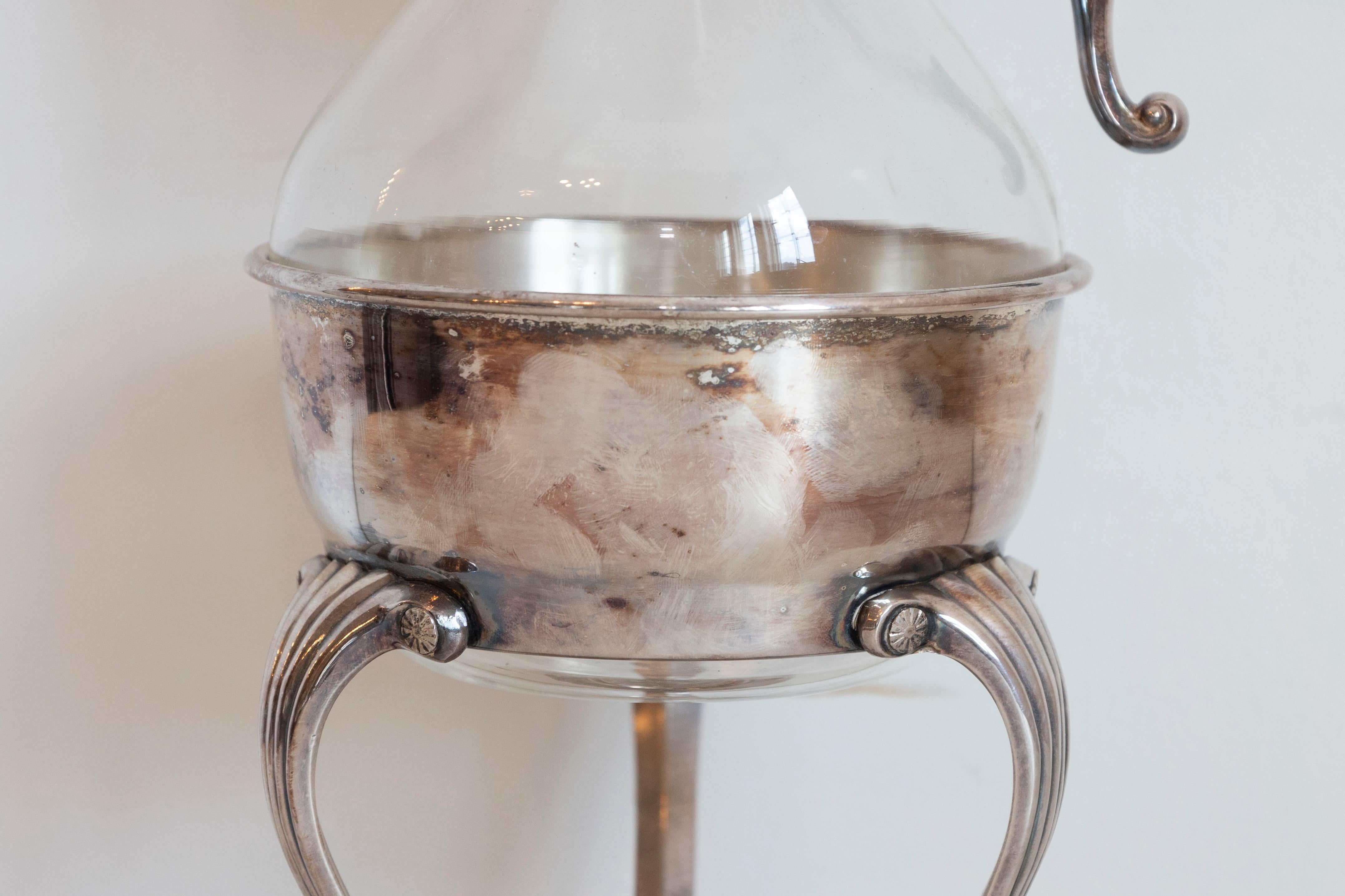 English 20th Century Glass and Silver Coffee Pitcher with Cabriole Legs For Sale 2