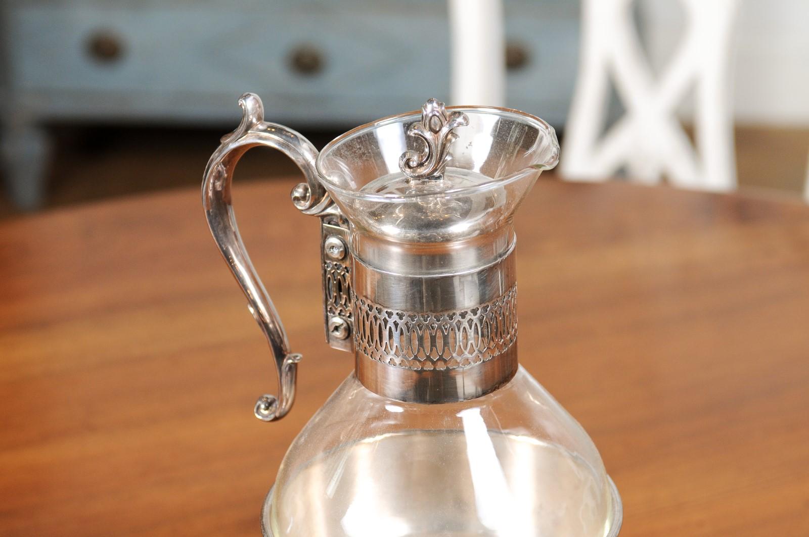 English 20th Century Glass and Silver Coffee Pitcher with Cabriole Legs For Sale 5