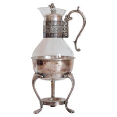 English 20th Century Glass and Silver Coffee Pitcher with Cabriole Legs