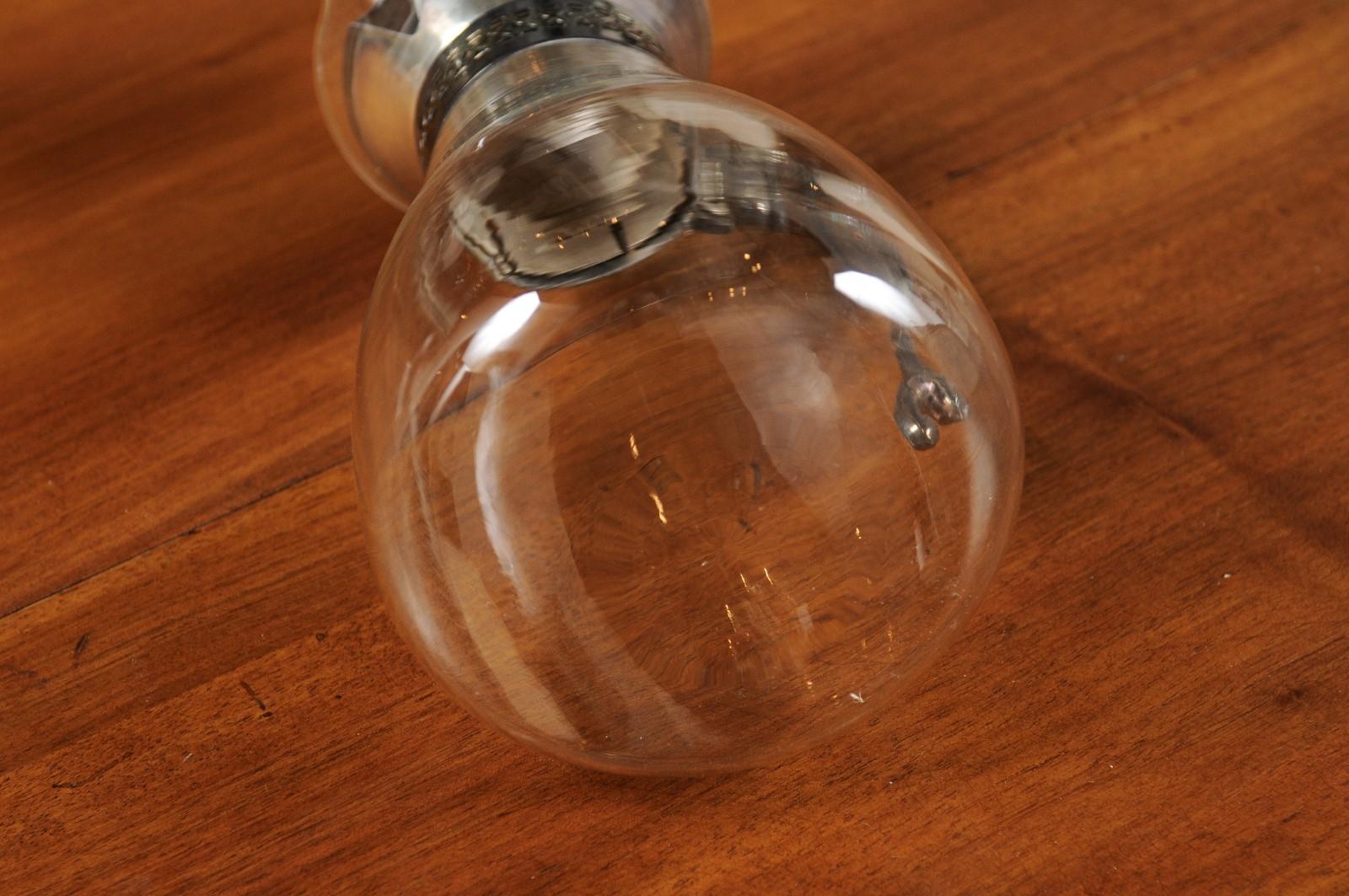 English 20th Century Glass Decanter with Silver Lid, Neck and Handle 10