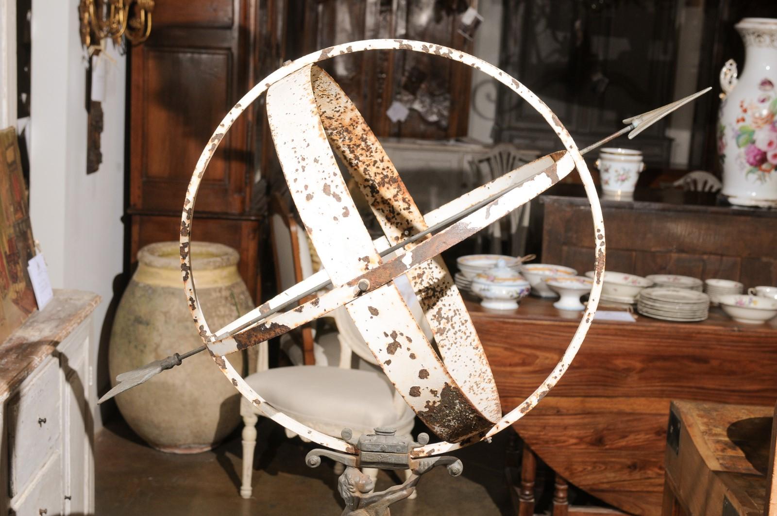 English 20th Century Iron Armillary Held by the Titan Atlas on Stone Pedestal For Sale 1