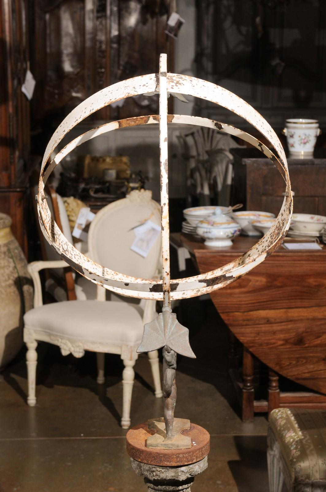 English 20th Century Iron Armillary Held by the Titan Atlas on Stone Pedestal For Sale 2
