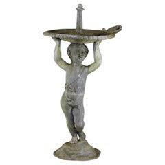 English 20th Century Lead Boy Cupid Garden Fountain