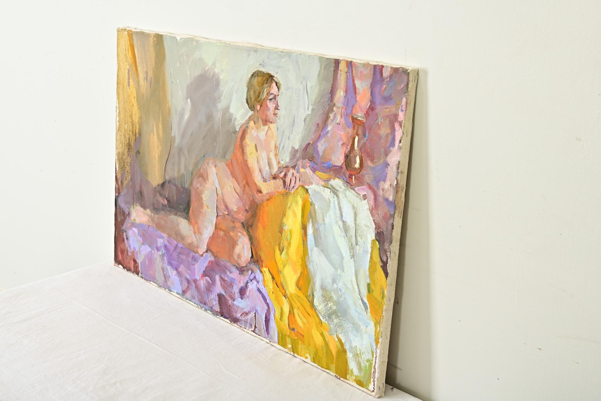 English 20th Century Lounging Lady Painting For Sale 4