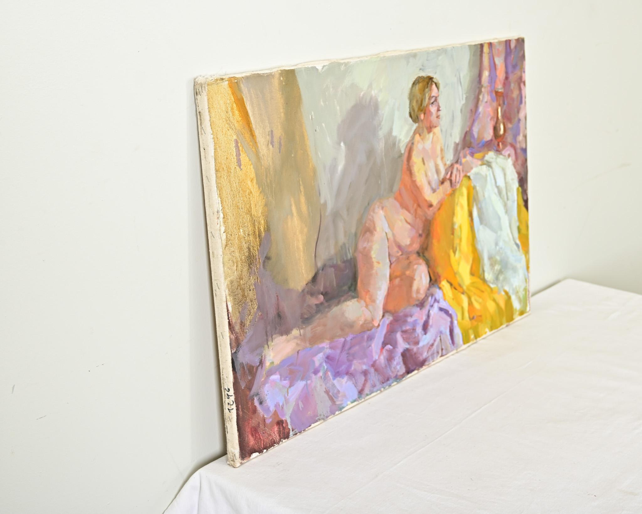 Canvas English 20th Century Lounging Lady Painting For Sale