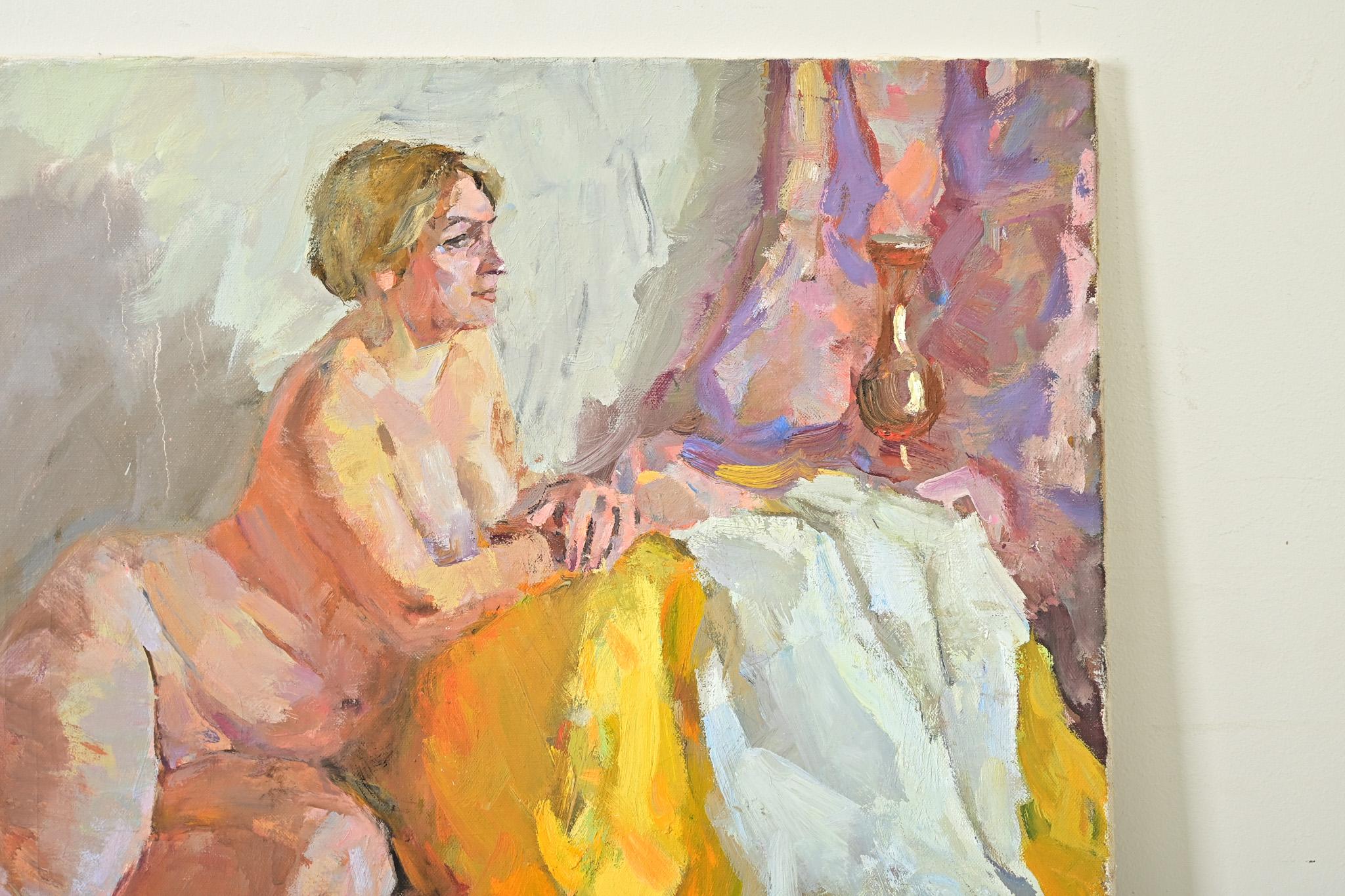 English 20th Century Lounging Lady Painting For Sale 3