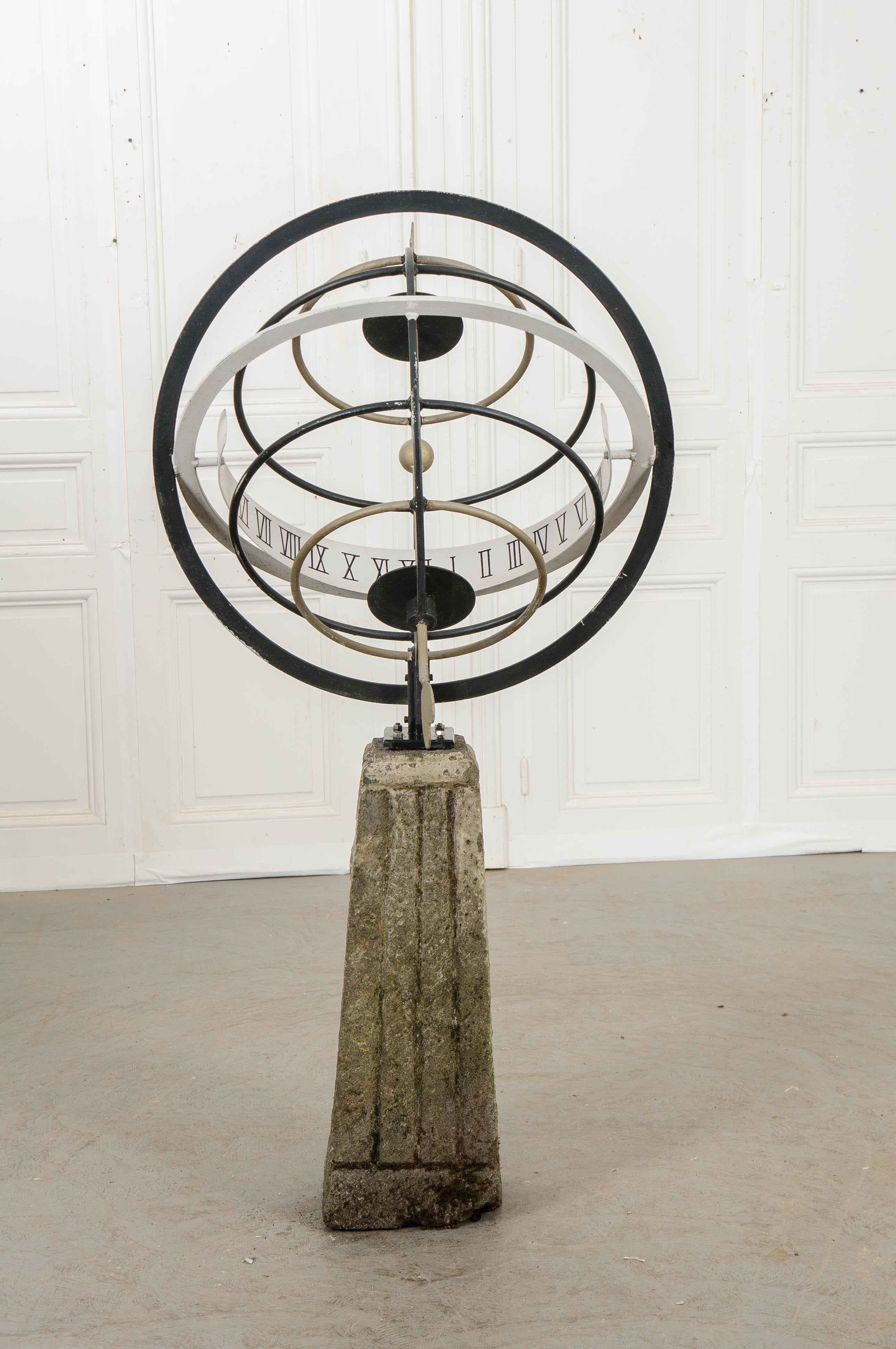 Stone English 20th Century Painted Armillary Sphere on 19th Century Pedestal