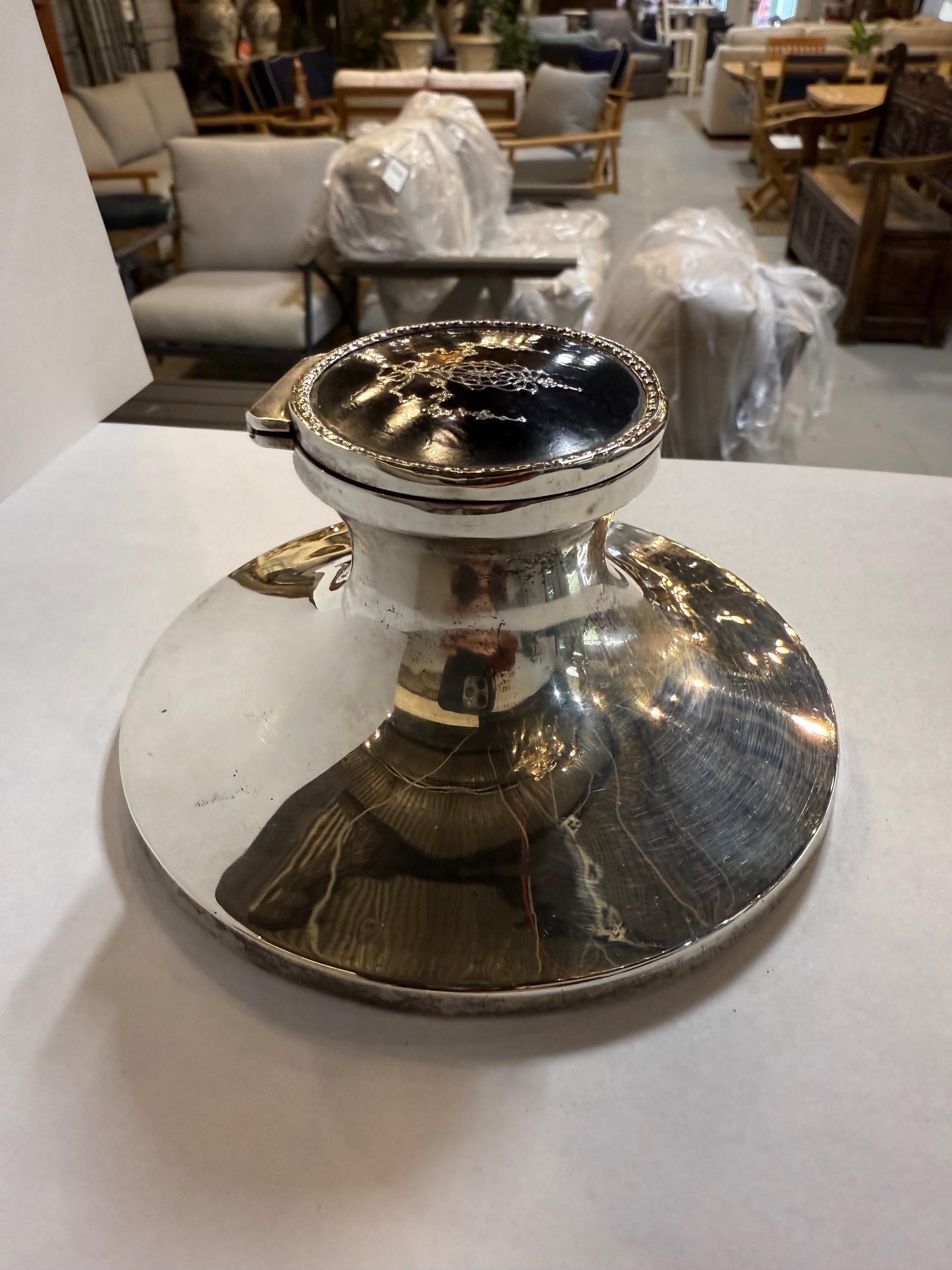 English 20th Century Sterling Silver and Tortoise Shell Inkwell For Sale 4