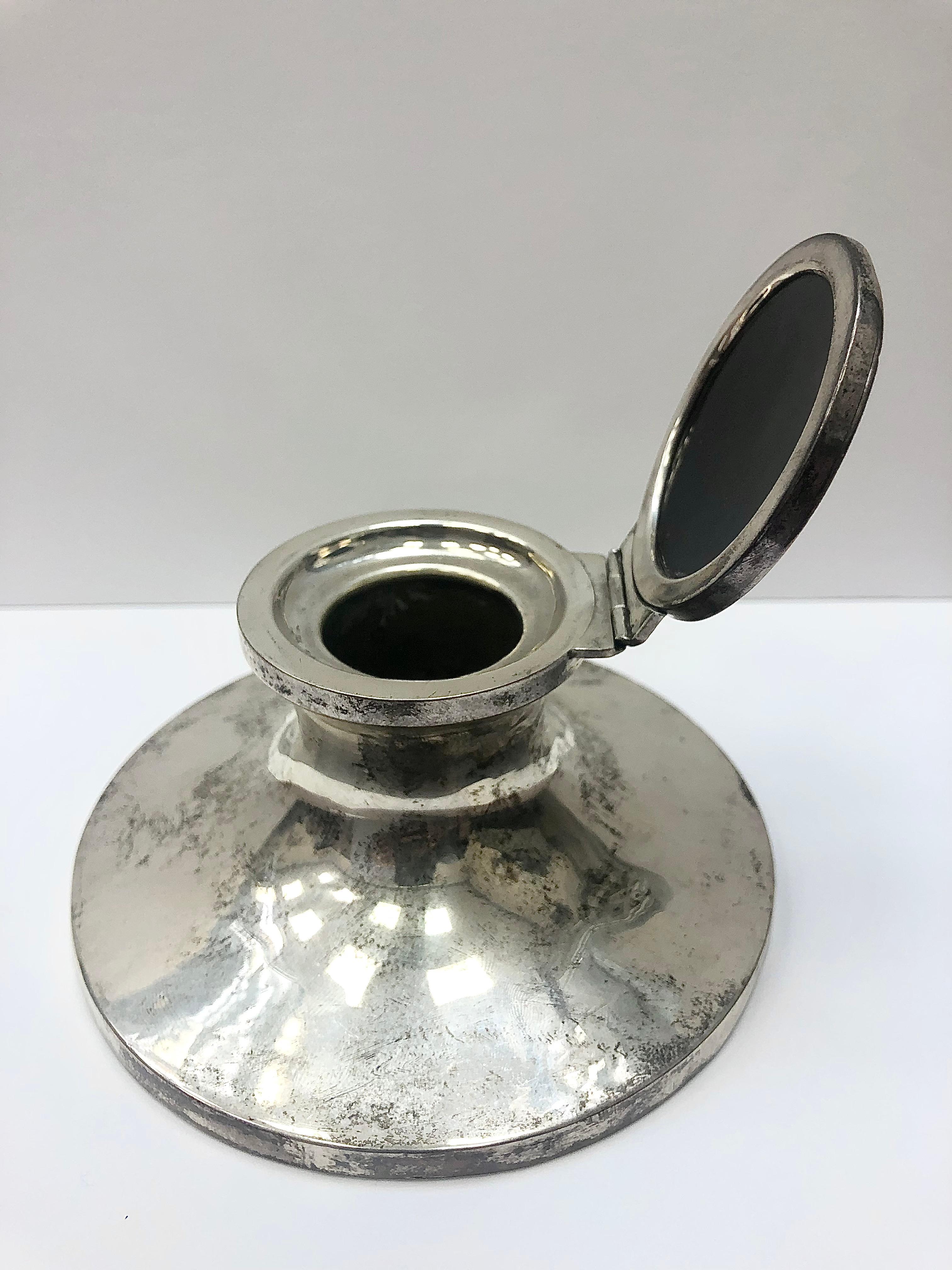 English 20th Century Sterling Silver and Tortoise Shell Inkwell For Sale 1