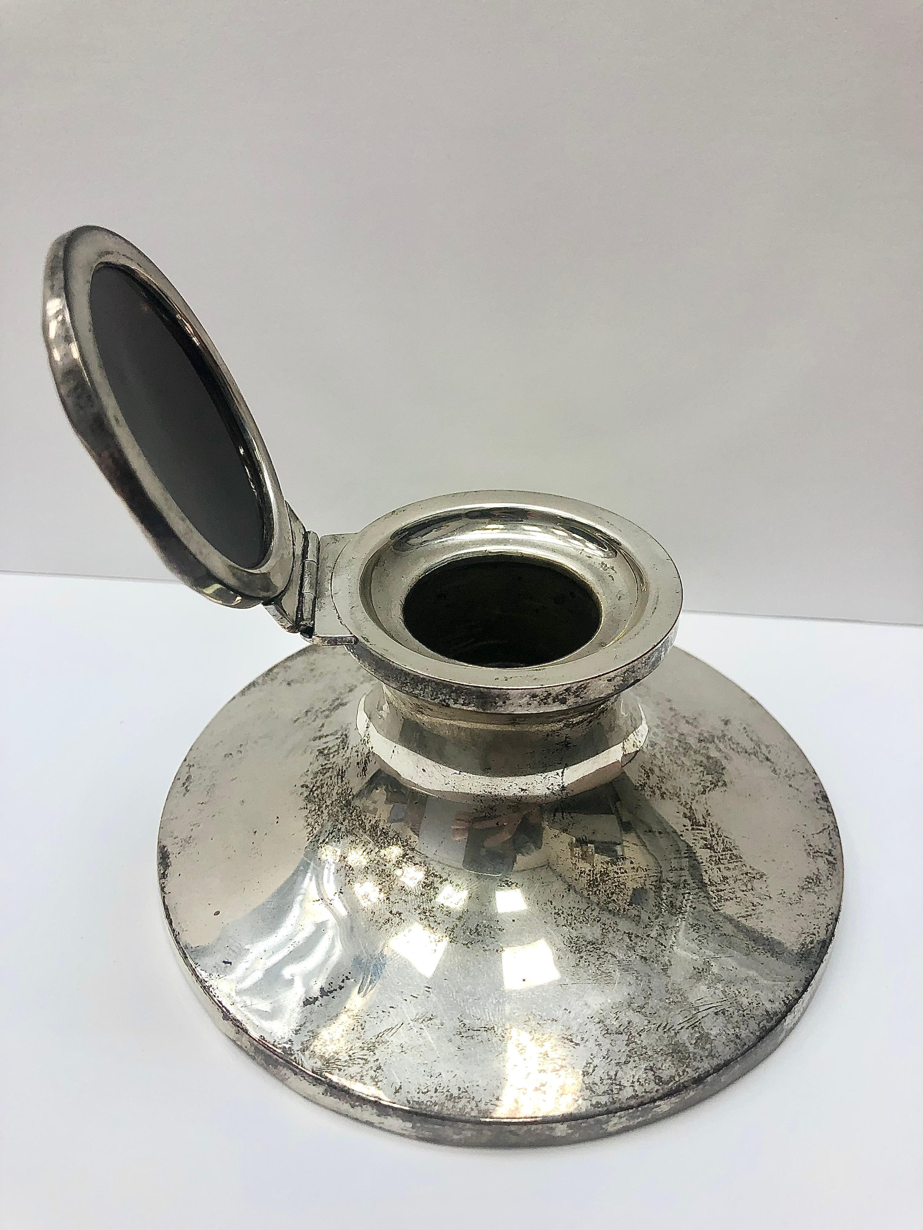 English 20th Century Sterling Silver and Tortoise Shell Inkwell For Sale 2