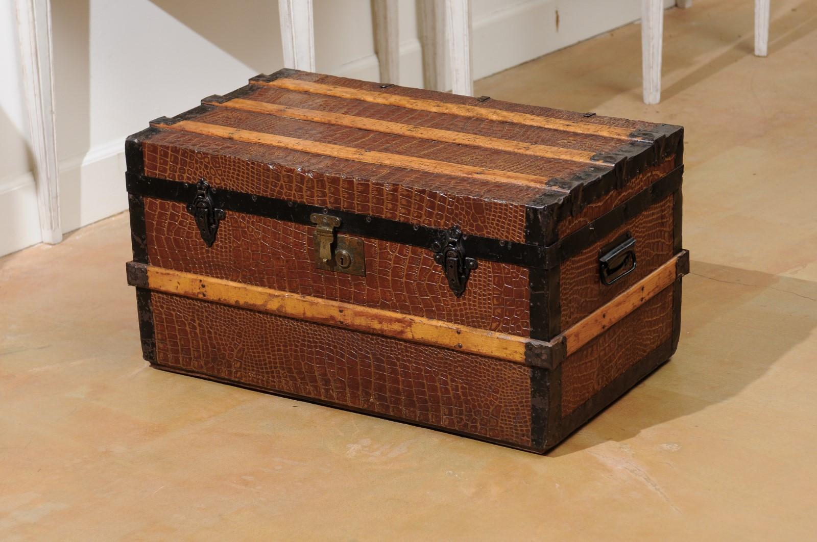 English 20th Century Wood Bound Trunk with Iron Details 7