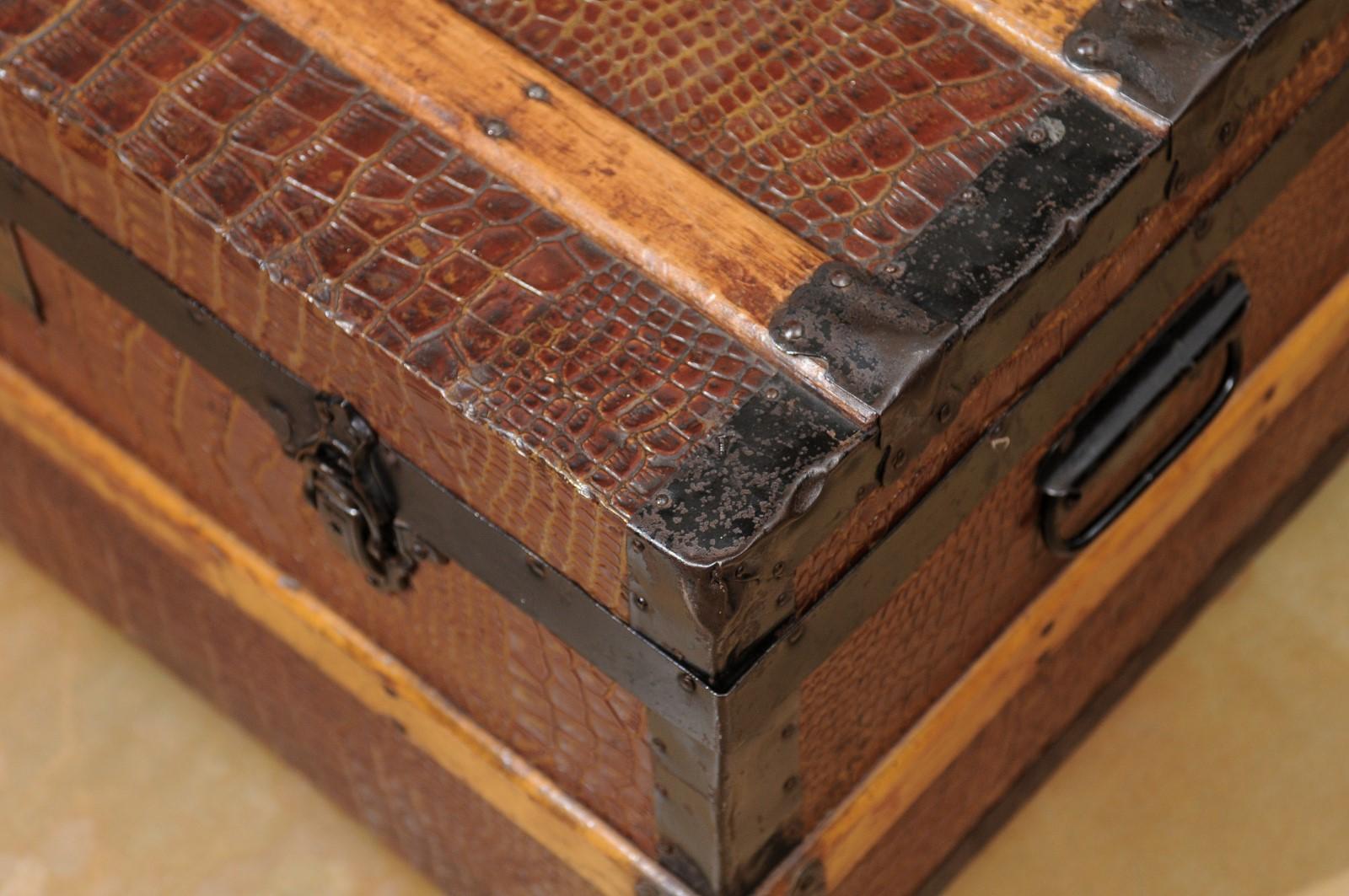 English 20th Century Wood Bound Trunk with Iron Details 8
