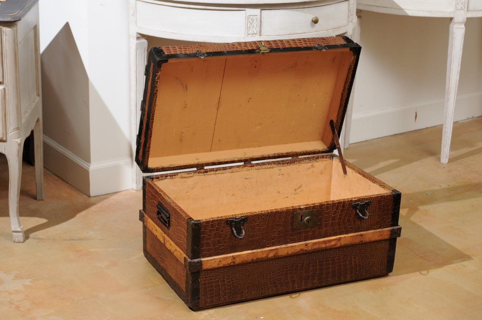 English 20th Century Wood Bound Trunk with Iron Details 2
