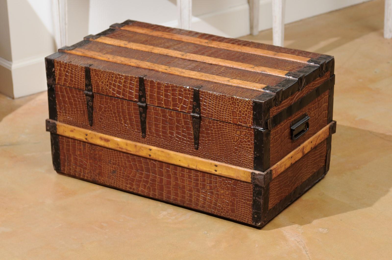 English 20th Century Wood Bound Trunk with Iron Details 5