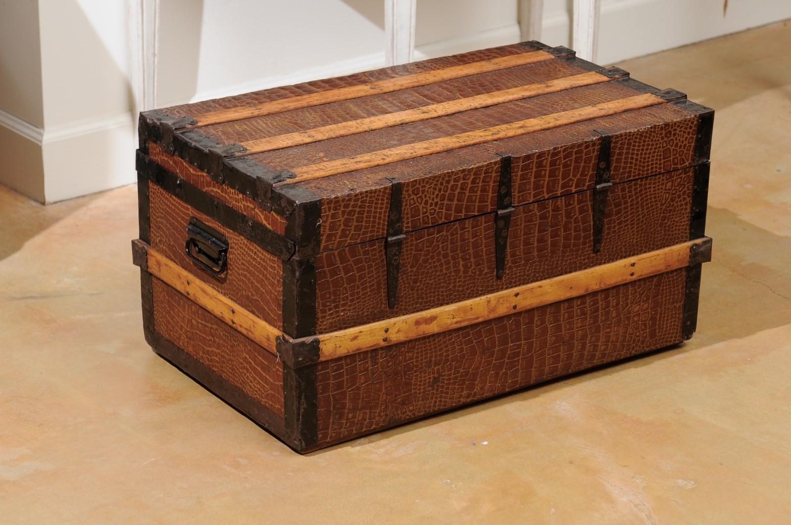 English 20th Century Wood Bound Trunk with Iron Details 6