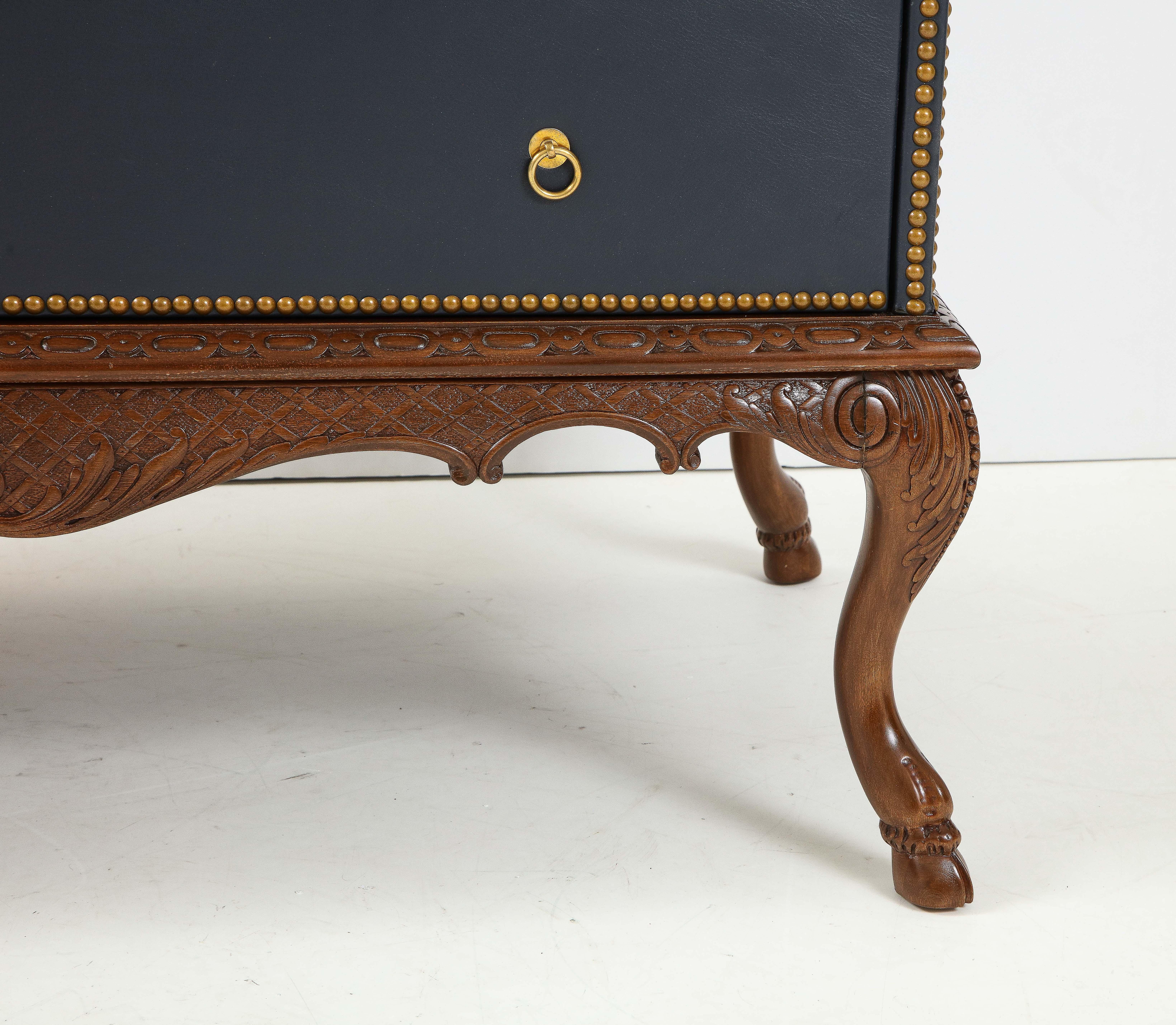 English 3 Drawer Leather Chest on Carved Walnut Stand 4