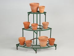English 3-Tier Demilune Plant Stand in Old Green Paint from Staffordshire, UK