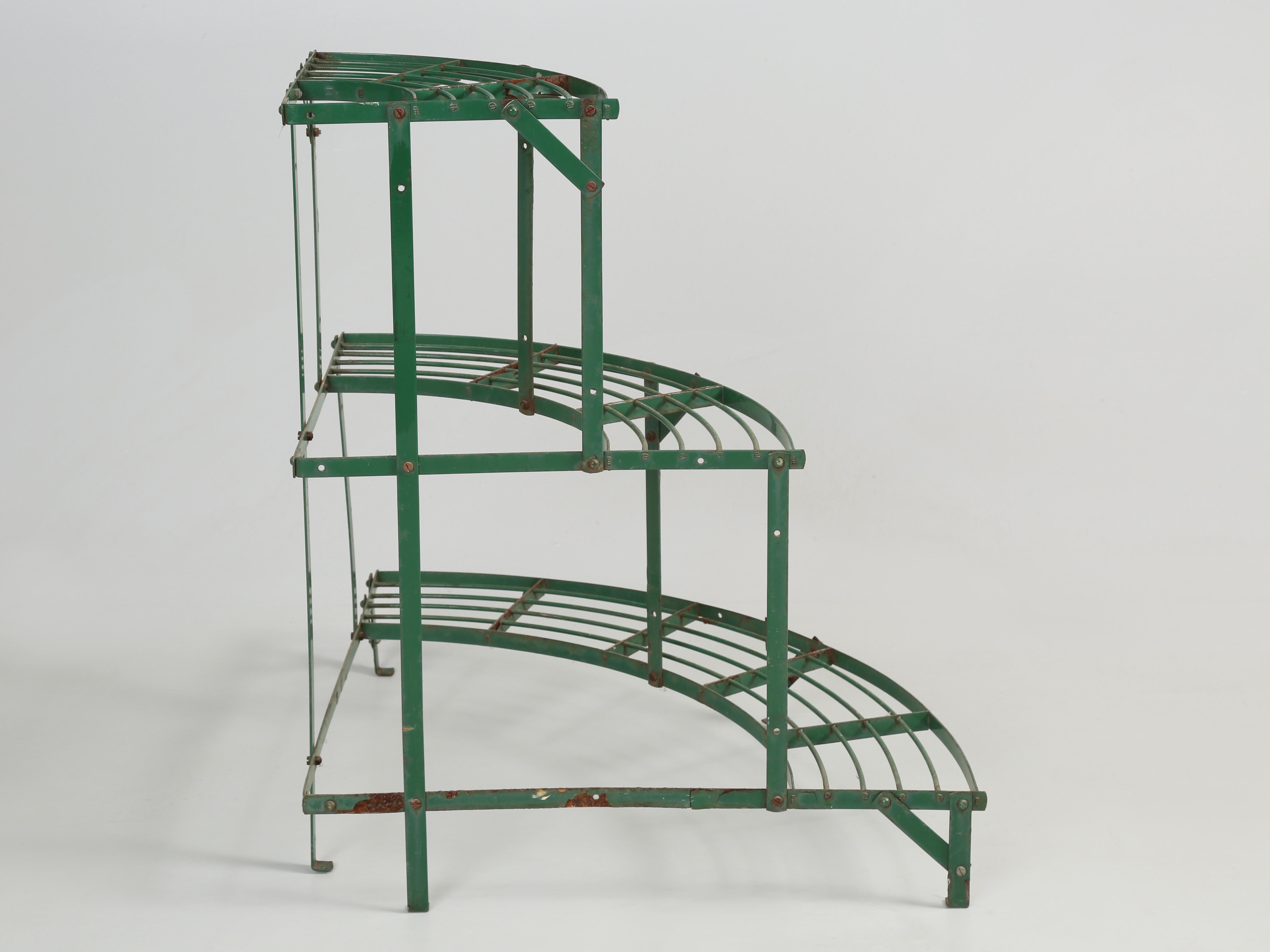 Country English 3-Tier Demilune Plant Stand in Old Green Paint from Staffordshire, UK