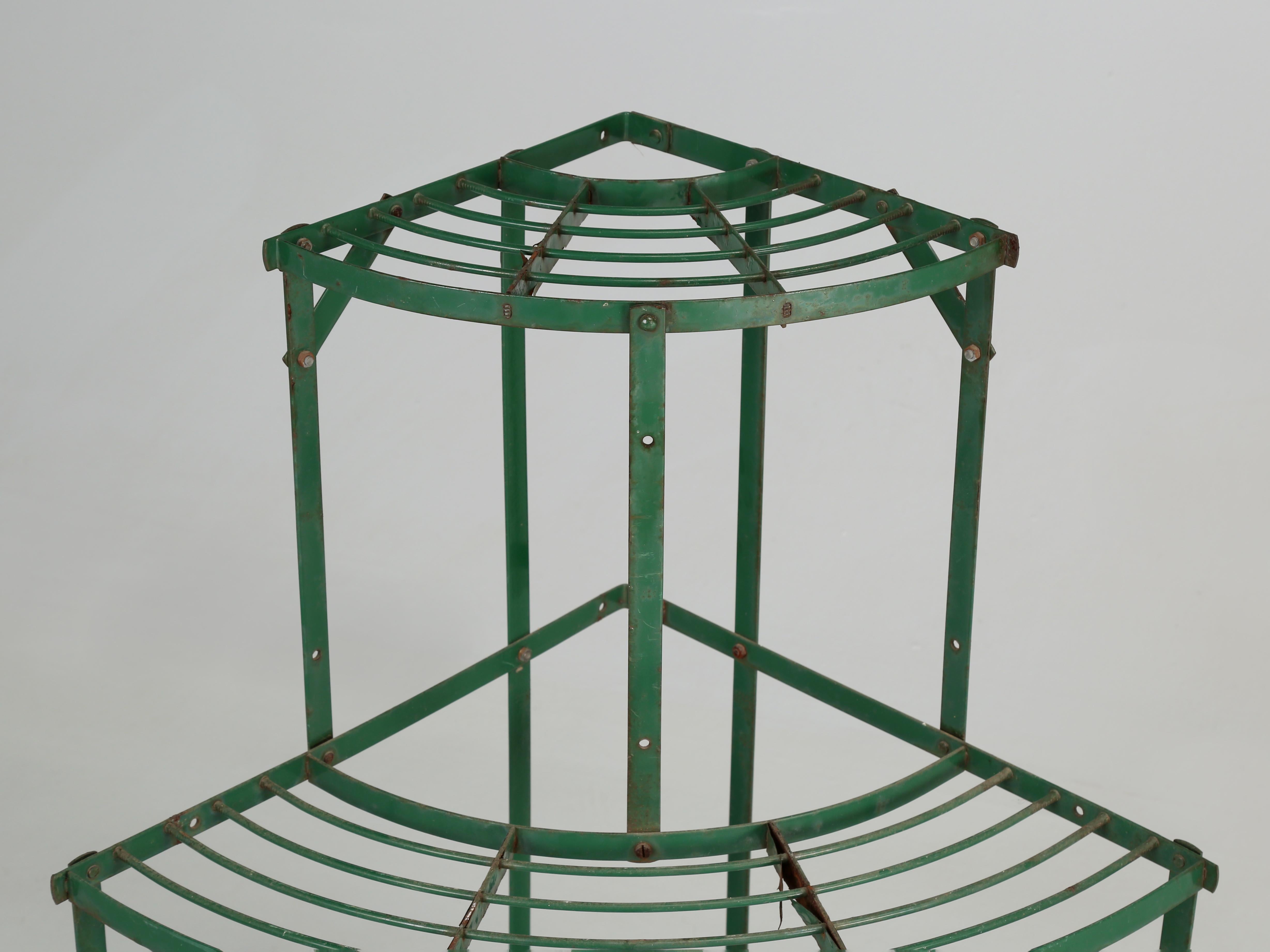 Mid-20th Century English 3-Tier Demilune Plant Stand in Old Green Paint from Staffordshire, UK