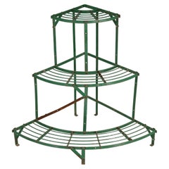 Retro English 3-Tier Demilune Plant Stand in Old Green Paint from Staffordshire, UK