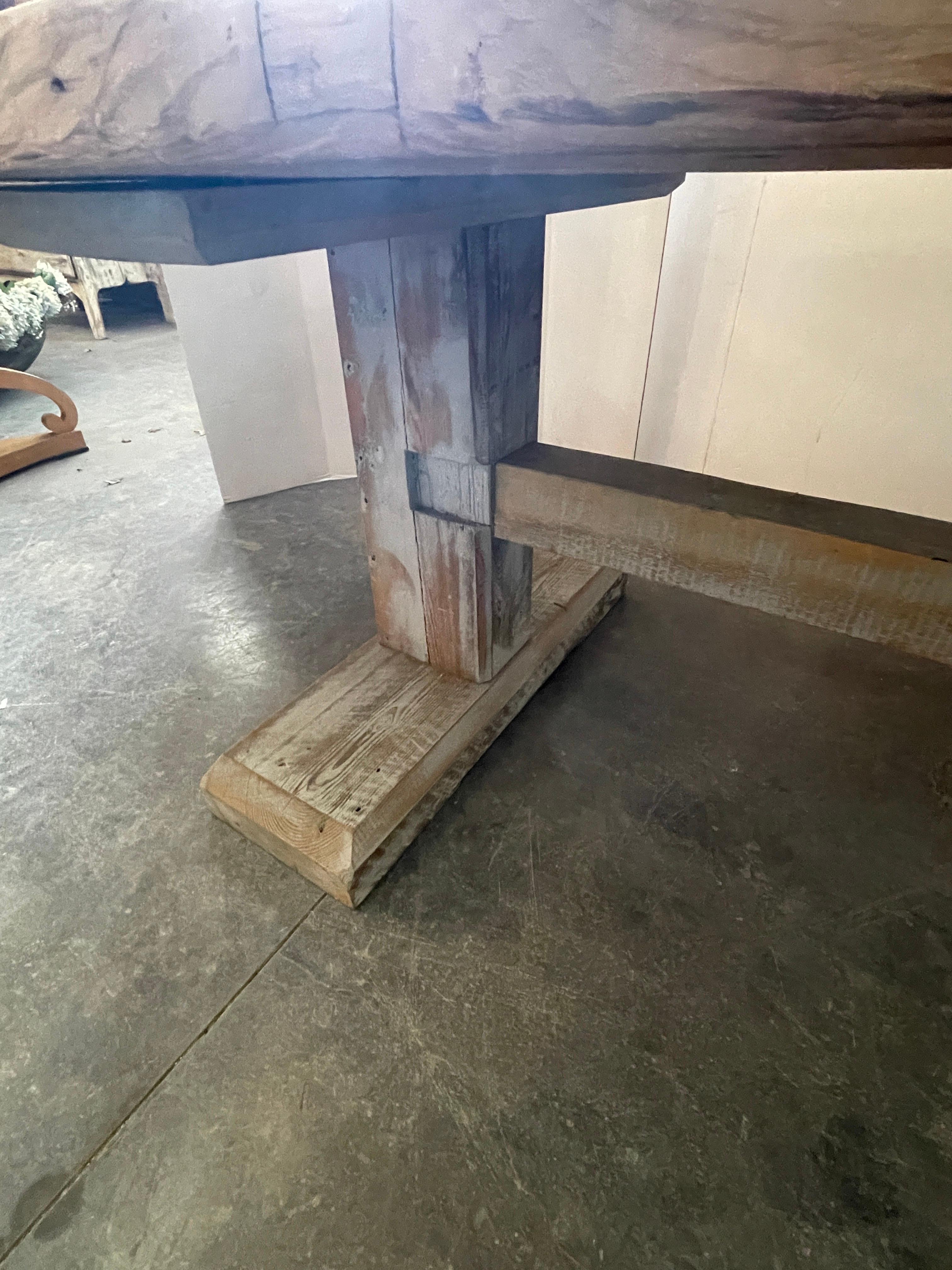 English 300 Year Old Pine Newly Repurposed 13 Foot Trestle Style Dining Table 5